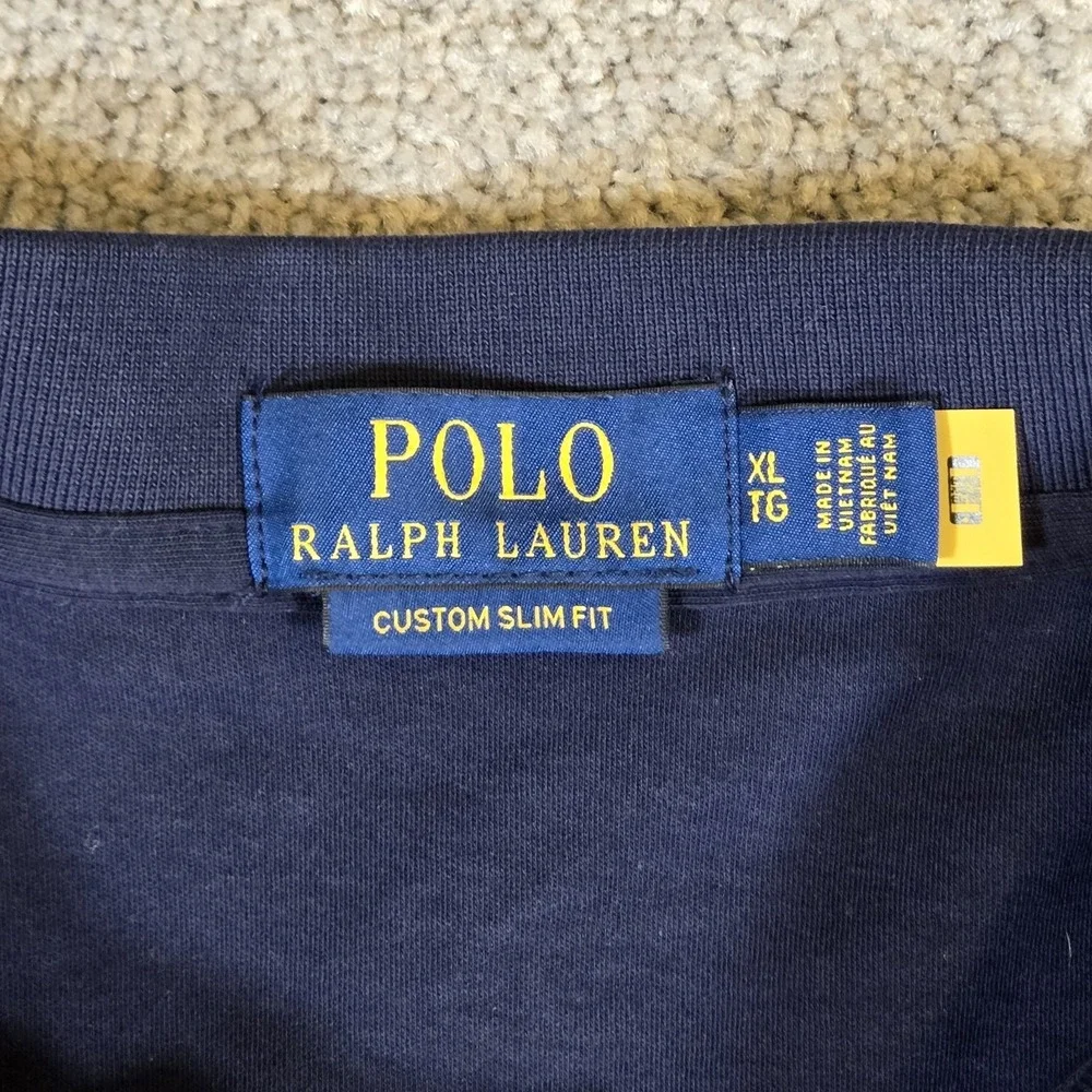 Polo Ralph Lauren Shirt Mens Large Navy Blue Golf Polo Flesh Pony‎ Logo
